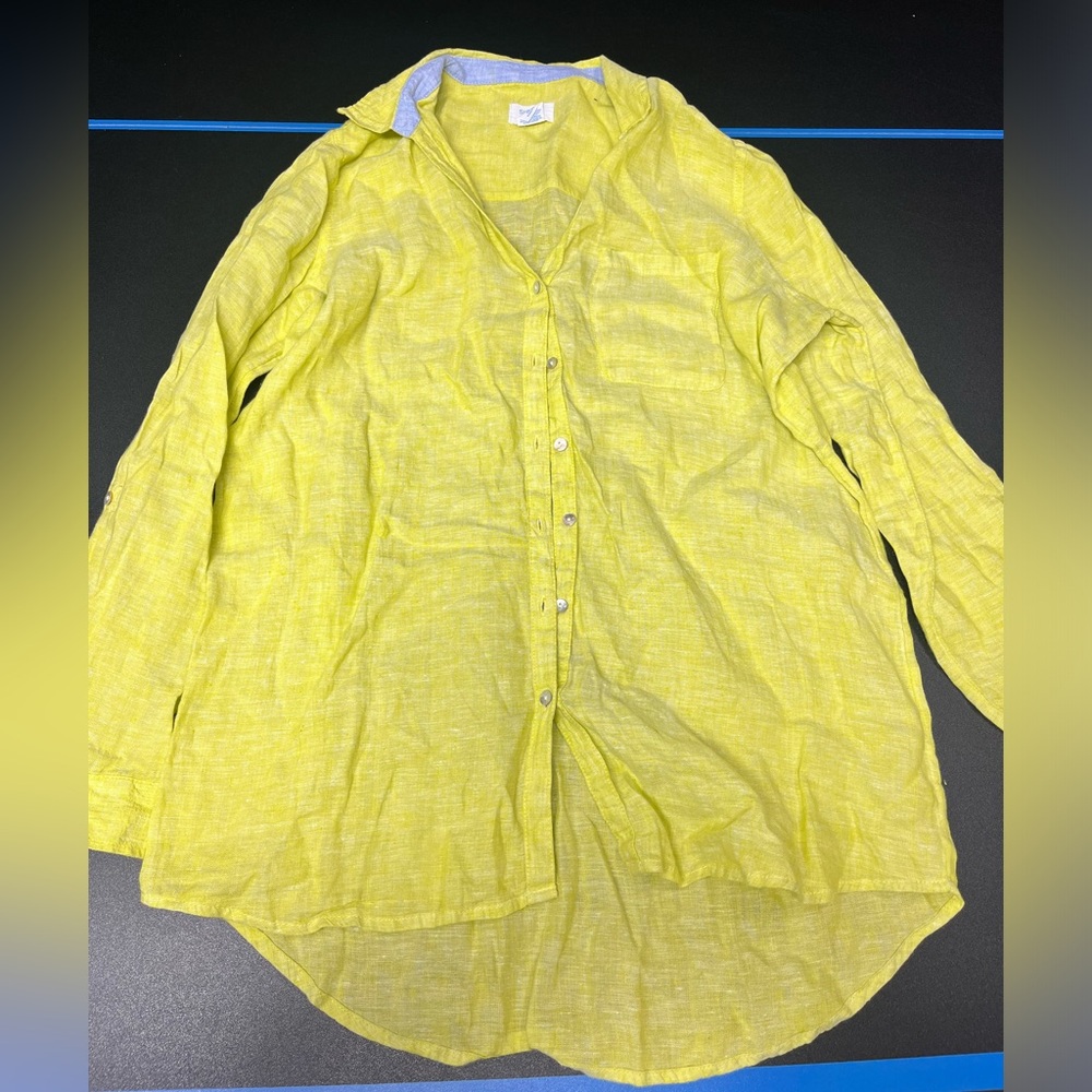 Sigrid Olsen Small 100% Linen Yellow Long Sleeve Button Down